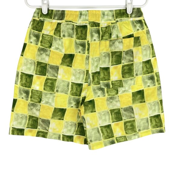 Zara Women's Green & Yellow Checkered Cotton Drawstring Shorts Size Small NWOT - Picture 2 of 11